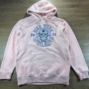 Bike Week Daytona Beach Hoodie Women's S Skull Graphic Pullover Pink Biker Style